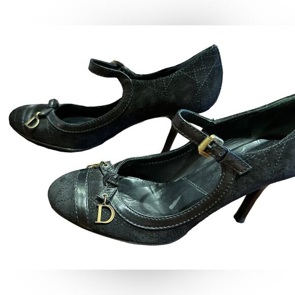 Dior Womens 37.5/7 Black Suede Mary Jane Heels - Picture 2 of 11
